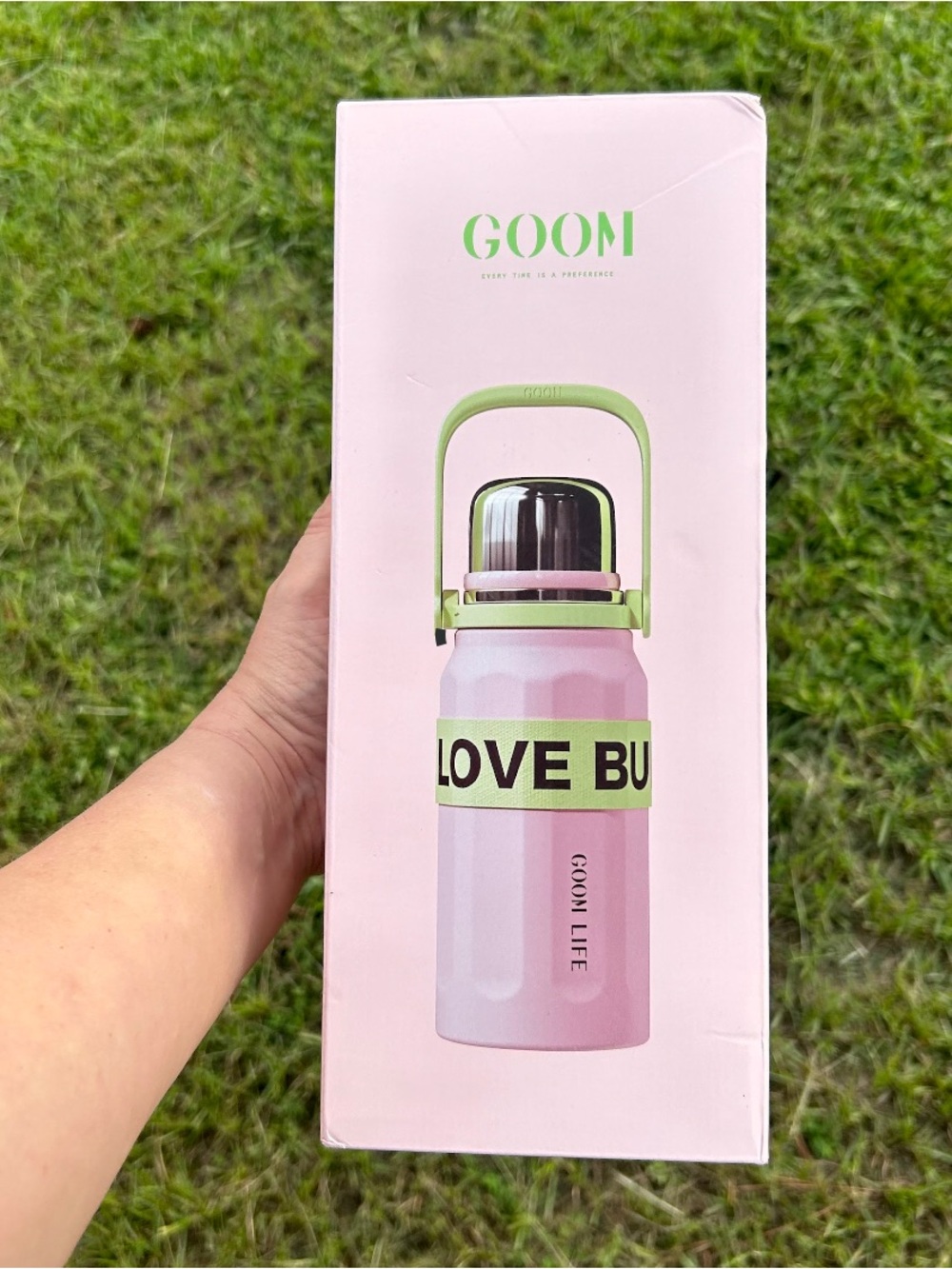 GOOM 32oz Thermos Pink Water Bottle, Stainless Steel, No Leak, Strap Love Bullet - Picture 8 of 16